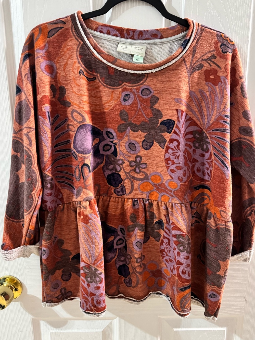 Anthropologie Saturday Sunday Colleen Floral Peplum Sweatshirt XS Earthy Boho